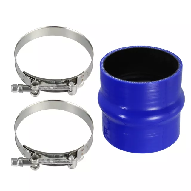 90Mm 3.54" Id Straight Hump Coupler Silicone Hose 102Mm Long Bleu