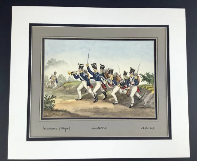 Antique Military Print Swiss Army Infantry Soldiers Lucerne Jager Battalion 1817