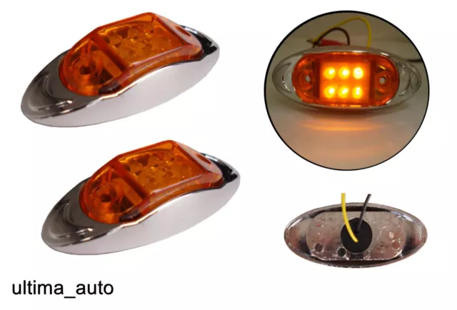 2 X LED Bernstein Orange Seite Chrom Marker Lichter Blinker Anhänger Lkw 12V