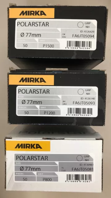 50 X Mirka Discos de Lijado Polarstar ø77mm sin Taladrar Klett P800 P1200 P1500