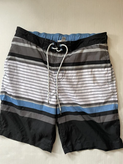 Goodfellow Mens Swim Trunks Size Medium Blue Black White Striped Bathing Suit