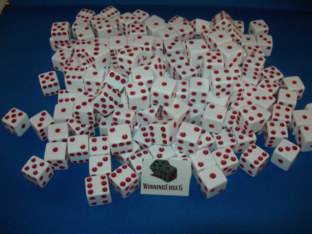 WHITE DICE w/ RED PIPS 16mm (200 PACK) BUNCO PARTY FREE SHIPPING