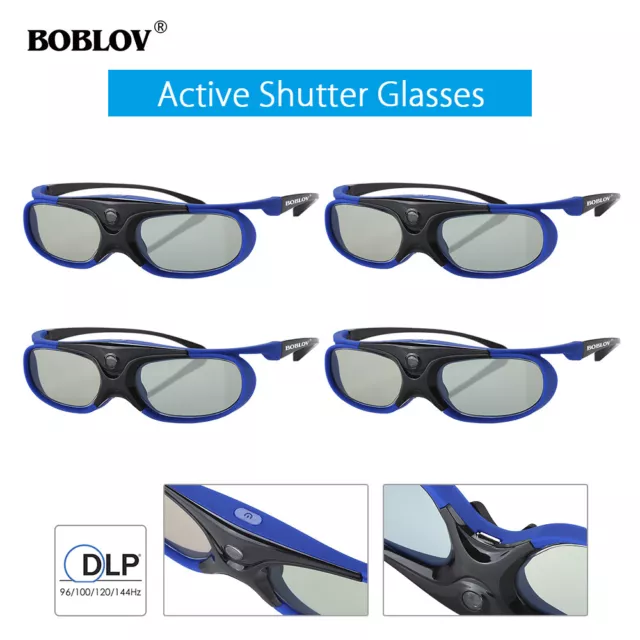 4Pcs 3D Active Shutter Brille DLP-Link Blau für BenQ W1070 W700 MS506 Projektor