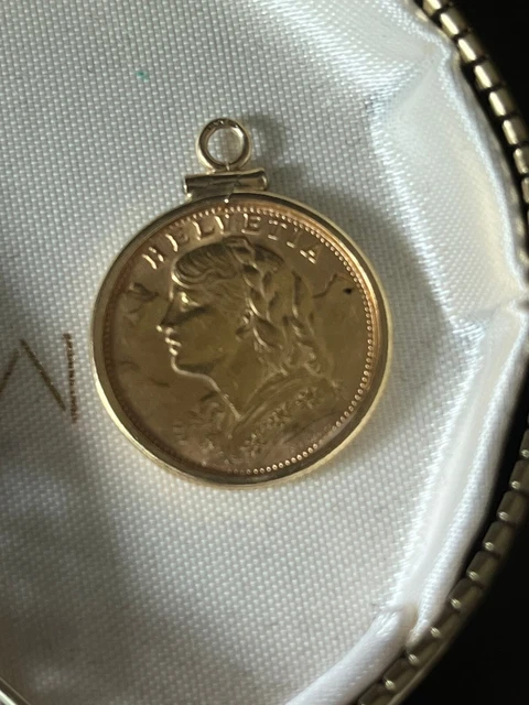 1935 Helvetia L B 20 Francs Switzerland Gold Coin Stars Edge Pendant
