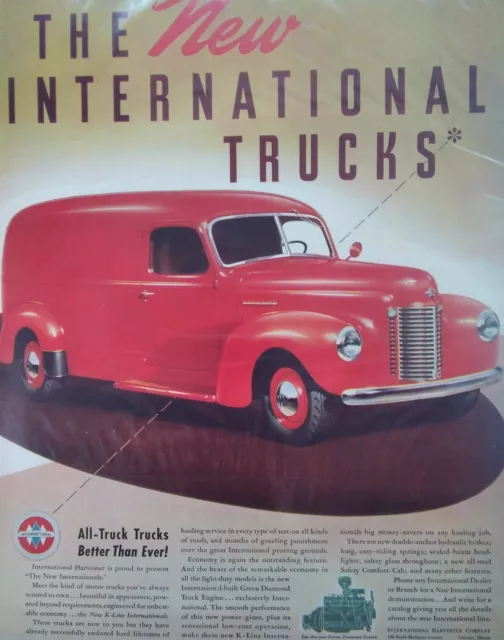 International Harvester Print Ad Original Vintage 1940s New Trucks K-Line Van