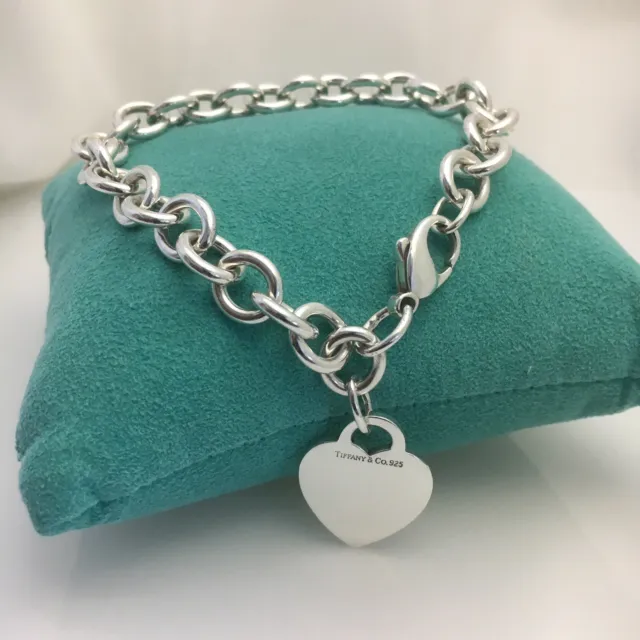 8.75" Large Tiffany Blank Heart Tag Charm Bracelet Plus Size Full-Figured Curvy