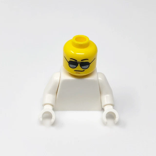 LEGO Minifigure Head Glasses Black & Silver Sunglasses Chin Dimple Smirk