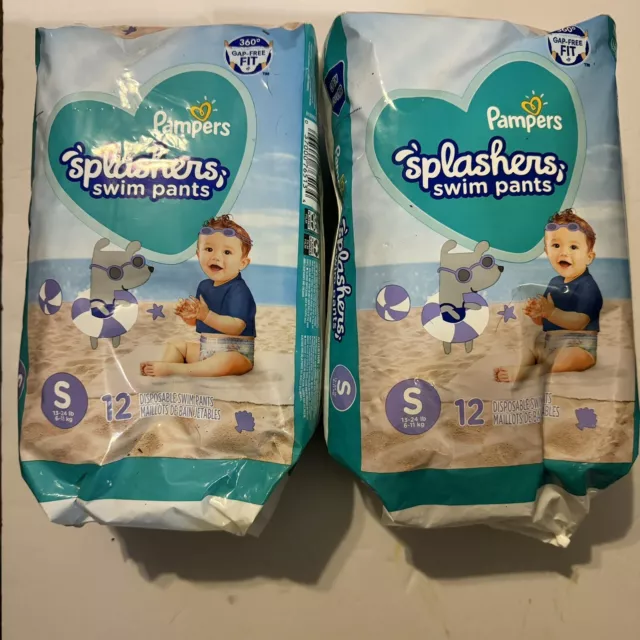 LOT OF 2 Pampers Splashers Swim Diapers Disposable Swim Pant SMALL 13-24lb 12ct