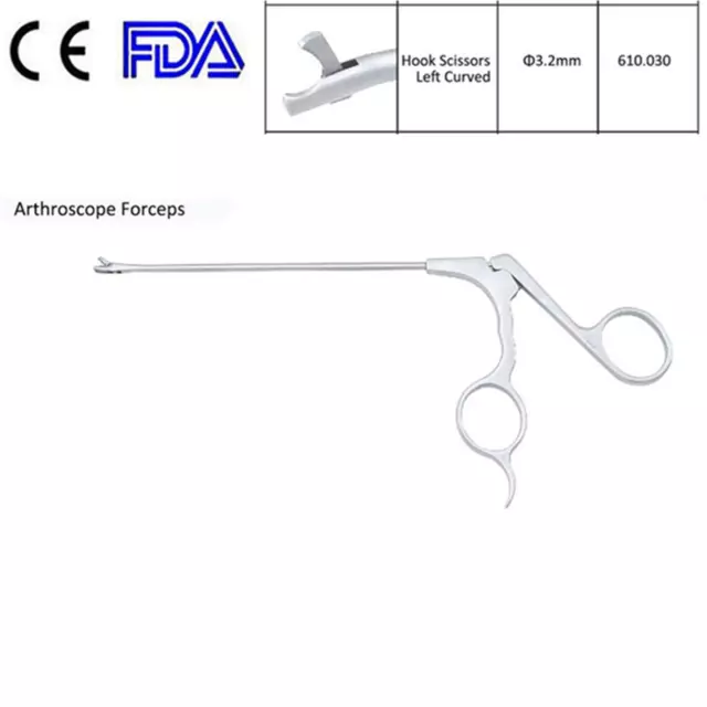 Autoclavable ø3.2mm Arthroscopic Hook Scissors Left Curved Orthopedics Forceps