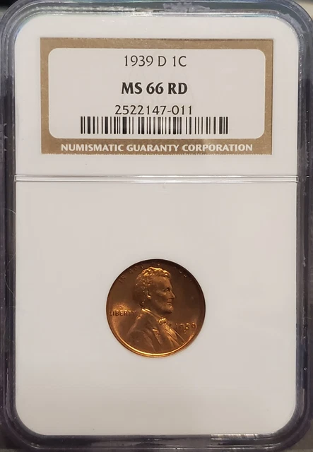 1939 D  Lincoln Head Cent  NGC  MS66 RD   Blazing Red Wheatie