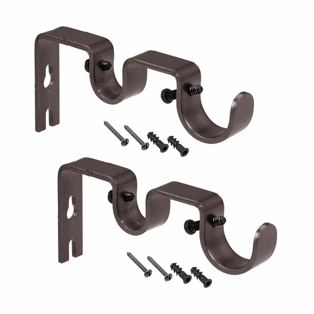 Curtain Rod Bracket Double for 18mm 27mm Drapery Rod, 122 x 51 x 16mm Brown 2Pcs