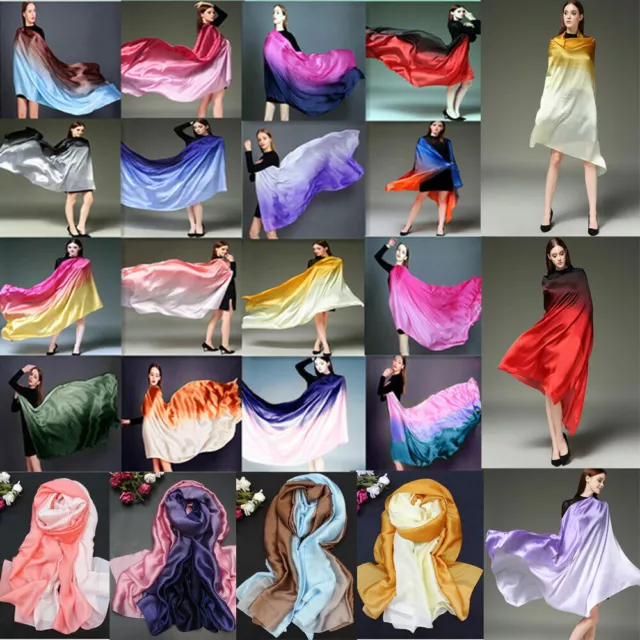 100*190cm Colorful Gradient Women Silk Scarf Shawl Belly Dance Waving Scarf Veil