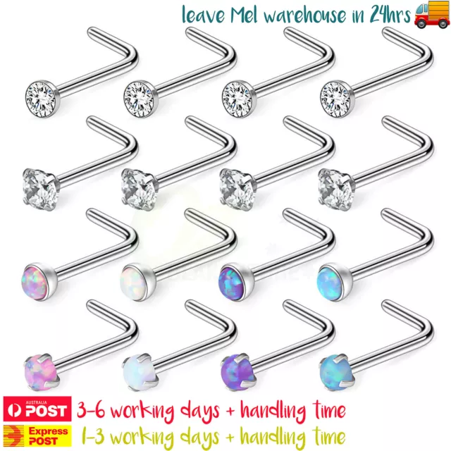 4PCS Nose Ring Stud Surgical Steel Opalite Zirconia Stone Body Piercing Jewelry