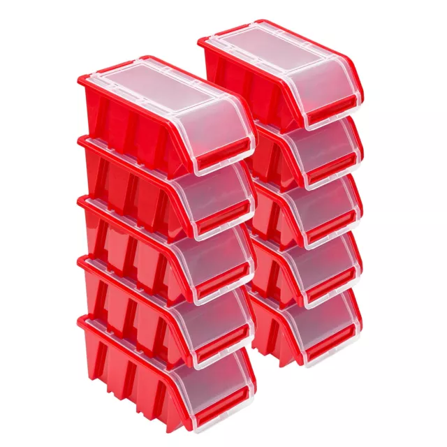10x boîte empilable avec couvercle boîte de tri rouge NPKL6 10x15,5x7