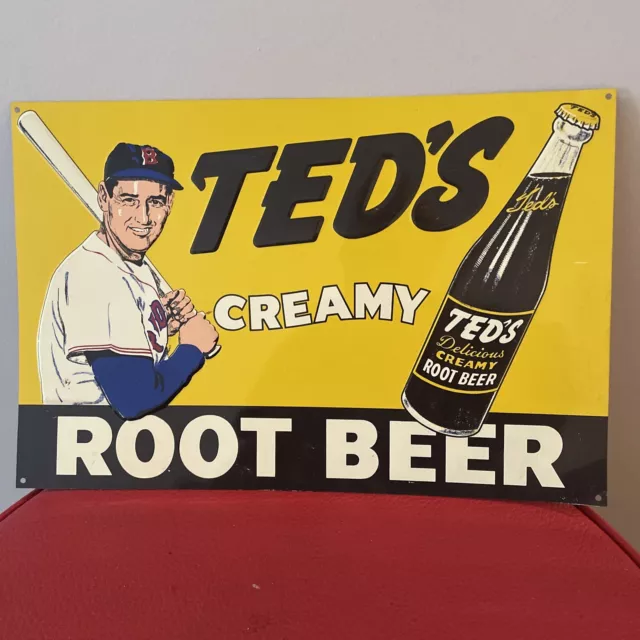 Ted Williams Ted's Creamy Root Beer Vintage Metal Tin Sign 15”x 10” - BRAND NEW!