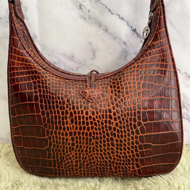 LONGCHAMP Roseau Embossed Shoulder Bag Brown Leather HandBag from japan 4