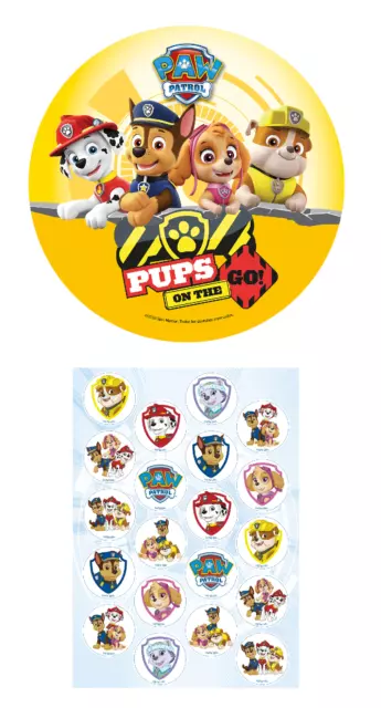 2er Set Paw Patrol Essbarer Tortenaufleger + Mini-Törtchenaufleger, Tortendeko