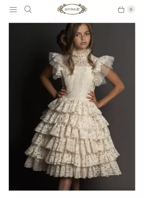 Girls Size 8 Mia Joy Dress. Ruffles. Beautiful. Ivory. Excellent Condition.