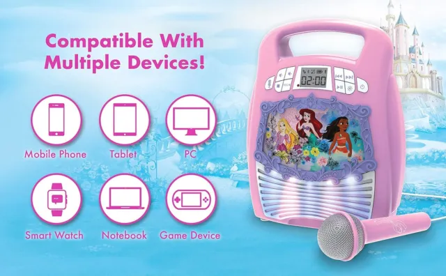 Disney Princess Bluetooth Karaoke Machine for Kids, Microphone, Recorder, USB 3