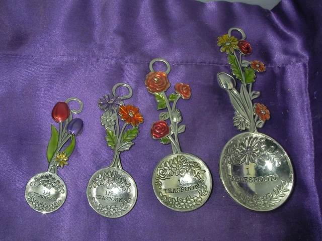 Ganz 4pc Measuring Spoon Set colorful flower floral bouquet art deco decorative