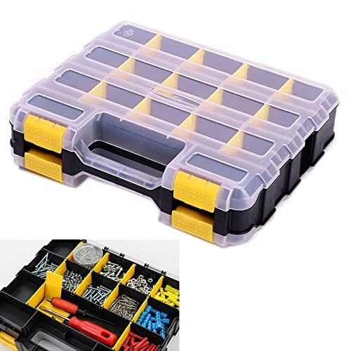 Caja organizadora de herramientas caja de almacenamiento de piezas pequeñas 34 compartimentos hardware de doble cara