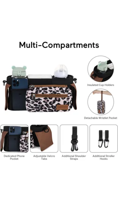 Momcozy Universal Stroller Organizer With Insulated Cup Holder Phone Bag