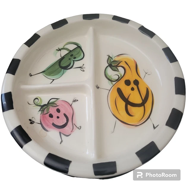 Unusual Baby Plate Ceramic Fruit and Veggie Plate signed by Vicki Carroll 1997