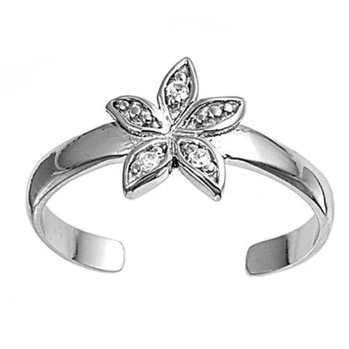 Zehenring Fußschmuck verstellbar Sterling Silber Weißer Zirkonia Blume 1