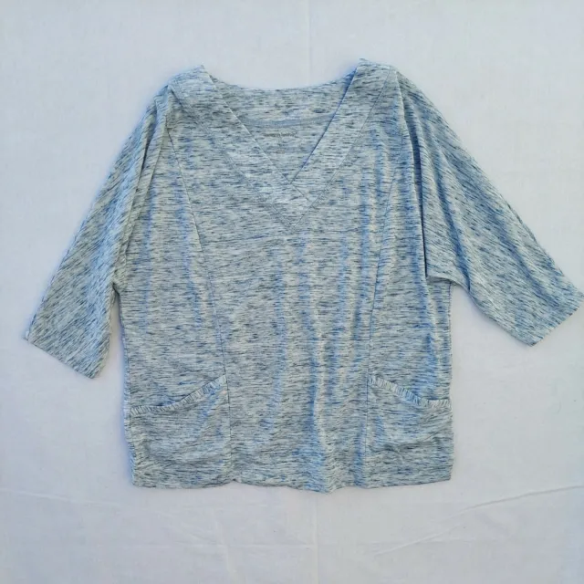 NWOT Woman Within Marled V-Neck Pocket T-Shirt Size M 14/16 Blue 3/4 Sleeve
