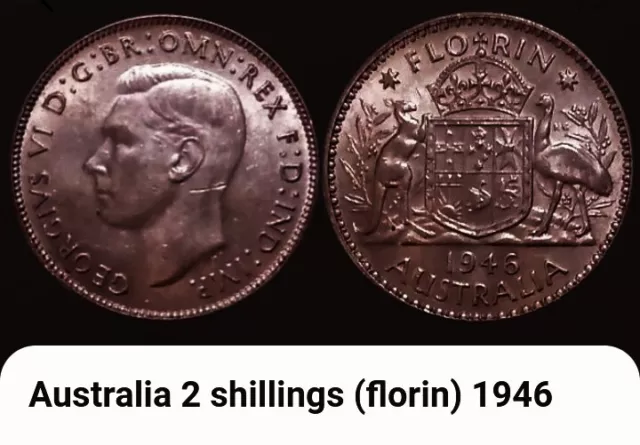 1946 Australia Florin Coin BONUS OFFERS 2 Shillings 0.5 Silver King George VI