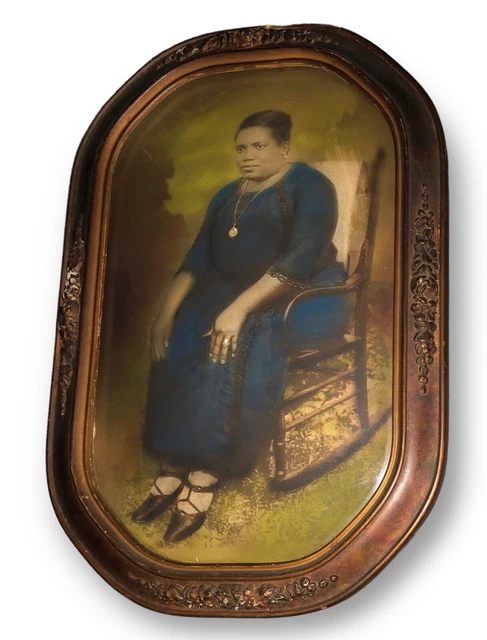 1920s African American Black Woman Oval Frame Convex Bubble Glass Portrait PHOTO