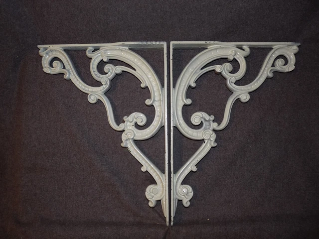 Large PAIR Of Antique Victorian Cast Iron Shelf Brackets - Not Repros 2