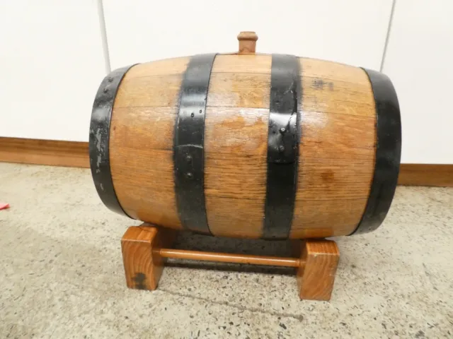 Vintage Timber Wooden Coopers Oak Barrel Brass Tap - Wine Port Bourbon Whiskey