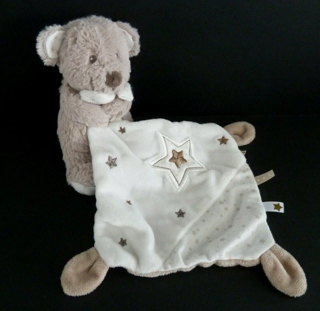 *. Doudou Peluche Pommette Ours Gris Beige Mouchoir Blanc Etoile Marron - Ttbe