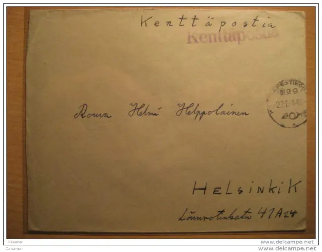 FINLAND 1944 To Helsinki K WWII Militar Postage Paid Kenttapostia Faltpost Cance