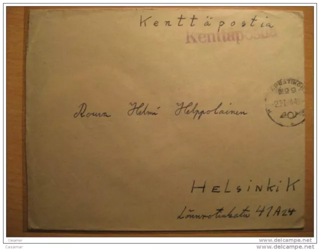 Finland 1944 To Helsinki K WWII Militärische Postage Paid Kenttapostia Faltpost