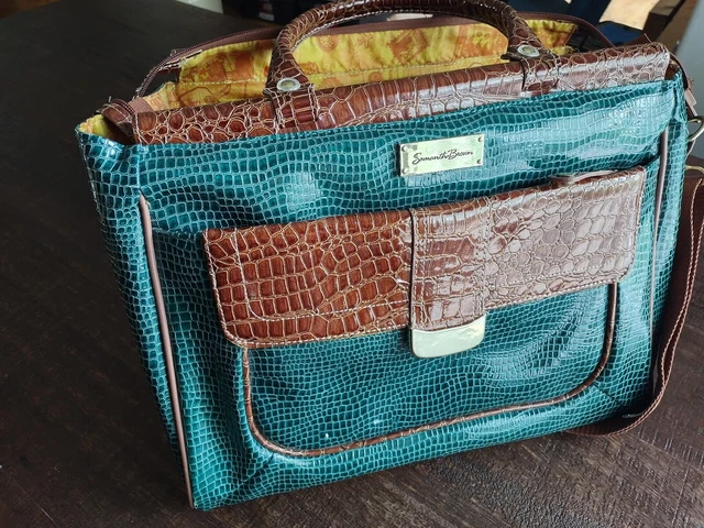 Samantha Brown Dowel Travel Bag Croc Embossed Green Brown Weekender Carry On