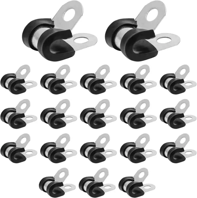 20Pcs 1/4 Inch Stainless Steel Cable Clamps, Rubber Cushioned Insulated Pipe Cla