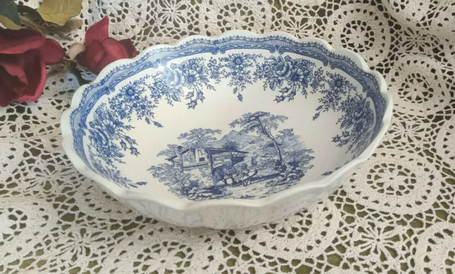 Très grand saladier Luneville KG Faience Special grand Feu modèle bleu