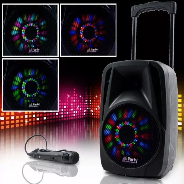 300W Mobile LED Party Sound Anlage Karaoke Bluetooth USB SD Trolley Mikrofon MP3