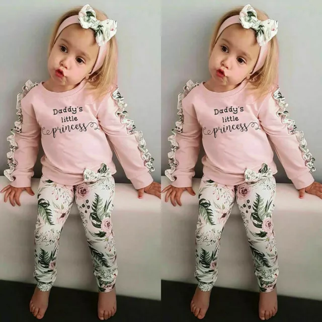 Recién nacidos niños bebés niñas ropa de invierno floral con volantes pantalones 3 piezas conjuntos AU 3