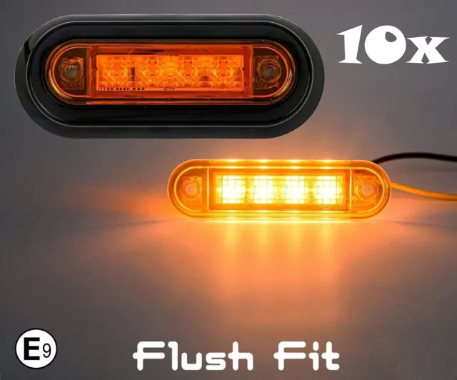 10x Flush Fit Led Amber Orange Side Marker Lights Lamps For Kelsa Bar 12V 24V E9