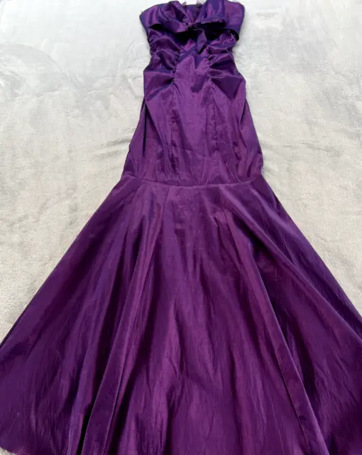 Vintage Dancing Queen Dress Womens XS Purple Prom Gown Strapless Mermaid Long
