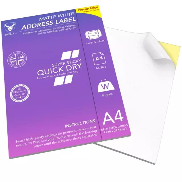 A4 Sticker Paper Sticky Back A4 White Matt Adhesive Address Labels All Printers