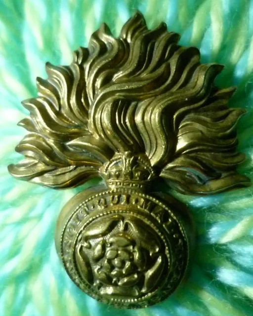 WW1 Royal Fusiliers Cap Badge KC Brass 2 Lugs ANTIQUE Original
