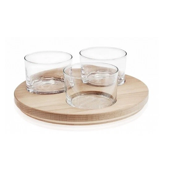 Bol à Grignoter Ancien En Verre, Présenté Sur Plateau En Bois, Vintage Déco