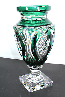 VAL SAINT LAMBERT JUPITER Crystal green emerald clear glass Vase marked