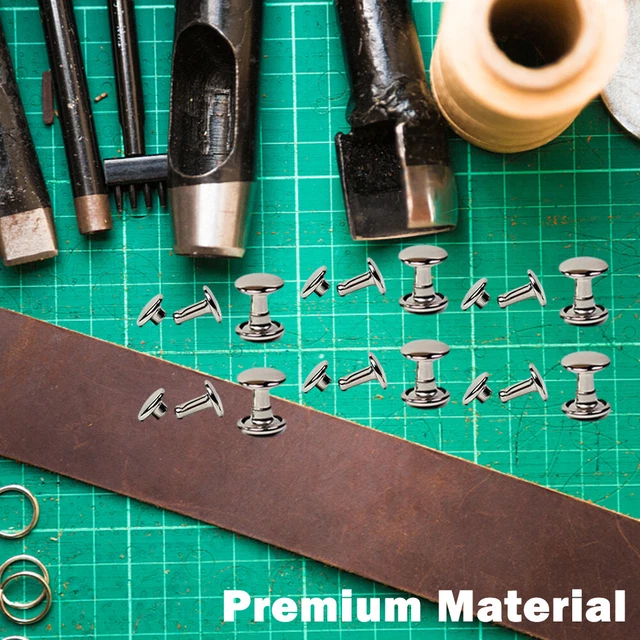 200pcs Tubular Metal Double Round Cap Leather Rivets Purses 6mm Key Fob Boots