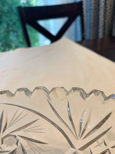 Vintage American Brilliant Cut Glass Crystal Bowl Hobstars 10" 4