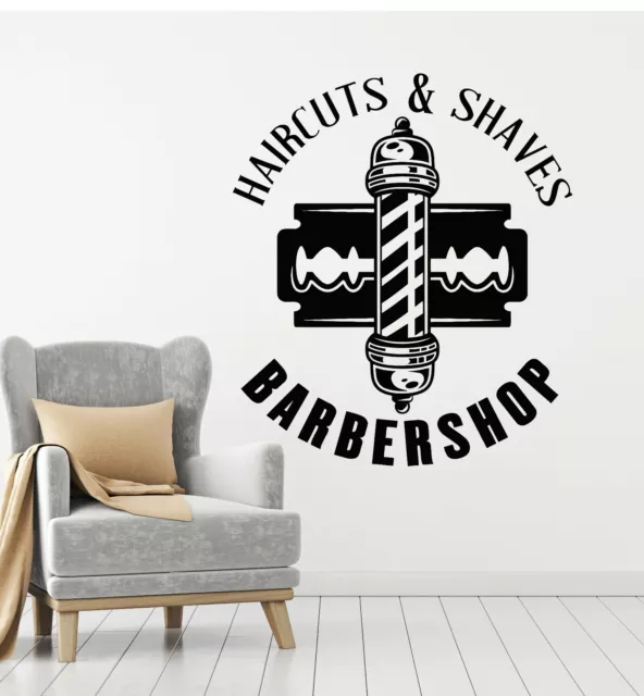 Vinyl Wall Decal Haircuts Shaves Barber Shop Tools Men Hairstyle Stickers (g486)